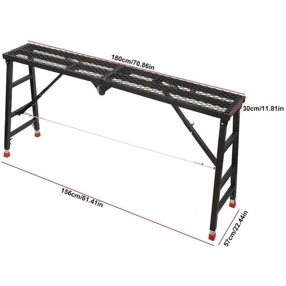 Plateforme de travail - Plateforme déchafaudage pliable - Réglable en hauteur - 180 × 30 cm - Polyvalente - Portable