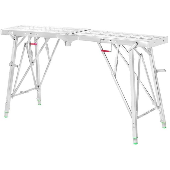 Plateforme de travail pliable - Échafaudage en acier réglable en hauteur - Longueur : 140 cm - Capacité de charge : 150 kg - Portable - Pour la pose de cloisons sèches et les travaux de peinture