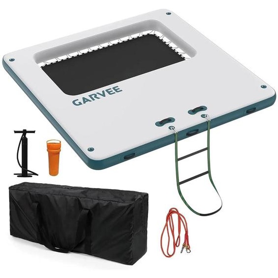 Plateforme gonflable - Ponton - 3,05 x 3,05 m - PVC - Pour lac, piscine, plage - À partir de 14 ans - Blanc/Vert