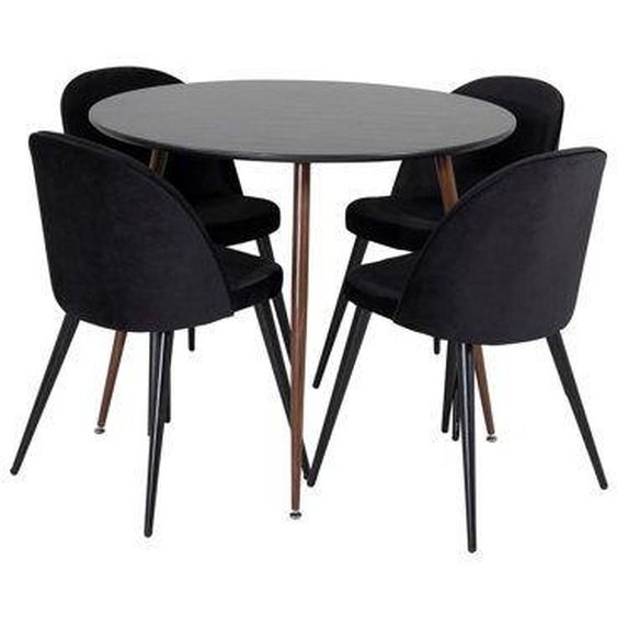 PlazaBLWA100 ensemble table, table noir et 4 Velvet chaises Velours noir.