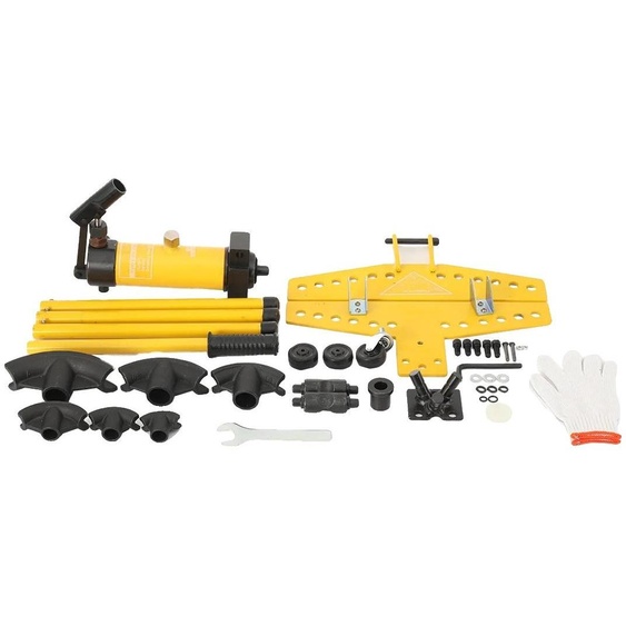 Plieuse hydraulique manuelle pour tubes, capacité maximale de 10 tonnes, angle de courbure de 90°, livrée avec 6 matrices, construction en fonte, modèle autoportant