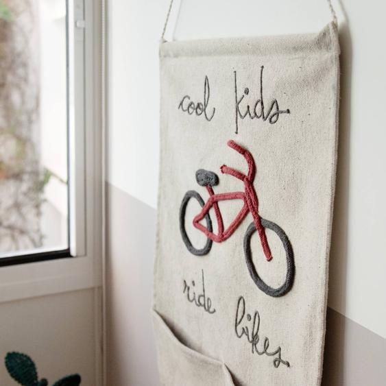 Poche Murale Suspendue Cool Kids Ride Bikes Naturel, Gris Foncé, Rouge Fon