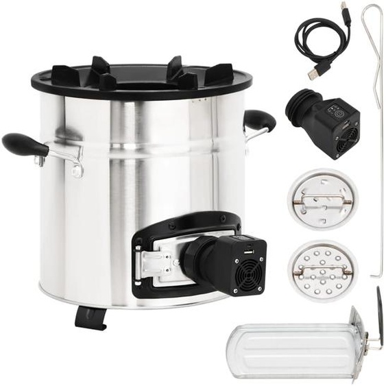 Poêle à bois avec ventilateur USB Argenté 35,5x26x28 cm Inox