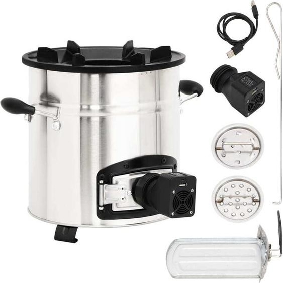 Poêle à bois de camping avec ventilateur USB Argenté 35,5x26x28cm Acier inoxydable