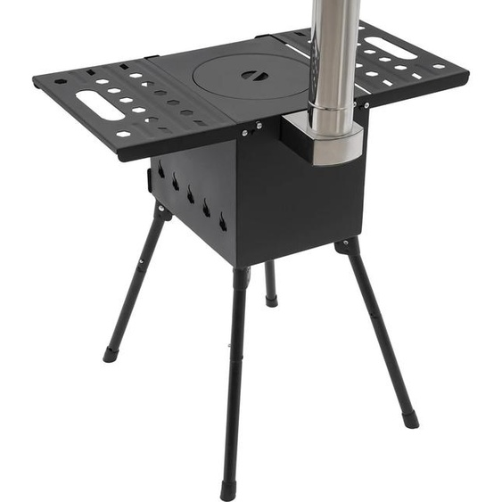 Poêle à bois de camping - Poêle pour tente - Portable - Pliable - Métal - À bois - Sans allumeur - Noir