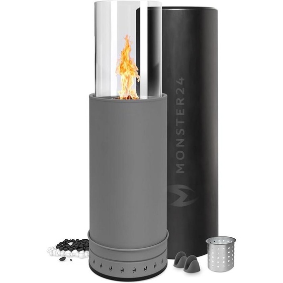 Poêle à bois dextérieur, rond, autoportant, dimensions 87 x 27 x 27 cm, chauffage à granulés pour lextérieur, poêle de terrasse avec une diffusion de la flamme à 360°, idéal comme poêle de terrasse et poêle dintérieur