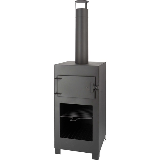 Poêle à bois en acier avec four à pizza intégré pour terrasse - Noir - L 38,9 x P 39,9 x H 140,5 cm