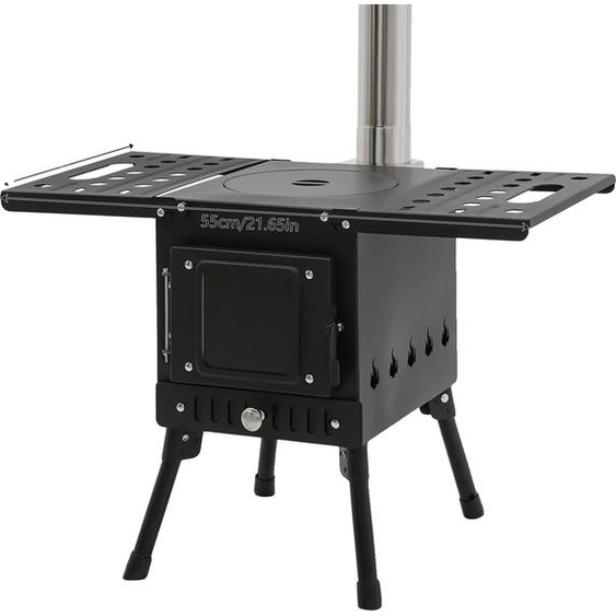 Poêle à bois extérieur, cuisson efficace, réglable en hauteur, noir