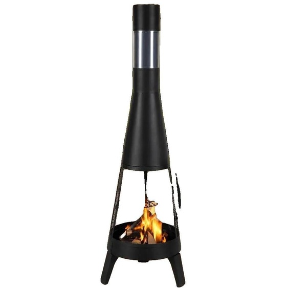 Poêle à bois extérieur, système de chauffage polyvalent, design élégant, couleur noire