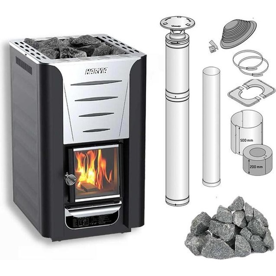 Poêle à bois Harvia 20 Pro avec pierres, ensemble Bimschv 2 pour la série H20 et tuyau