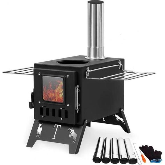 Poêle à bois - Poêle de camping/pour tente - Métal - Combustible : bois - Manuel - Pour 3 à 5 personnes - Sans dispositif dallumage - Rouge