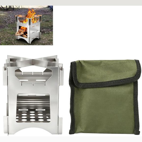 Poêle de camping pliante - Acier inoxydable - Compacte - 10 x 10 cm - Sac de transport en toile