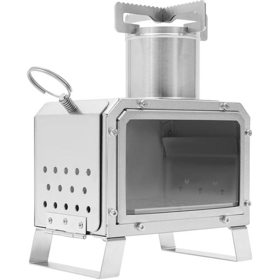 Poêle à bois portable pour le camping - Mini-poêle en acier inoxydable - Foyer pour cuisiner en plein air - Fenêtre de surveillance et arrivée dair - Argent