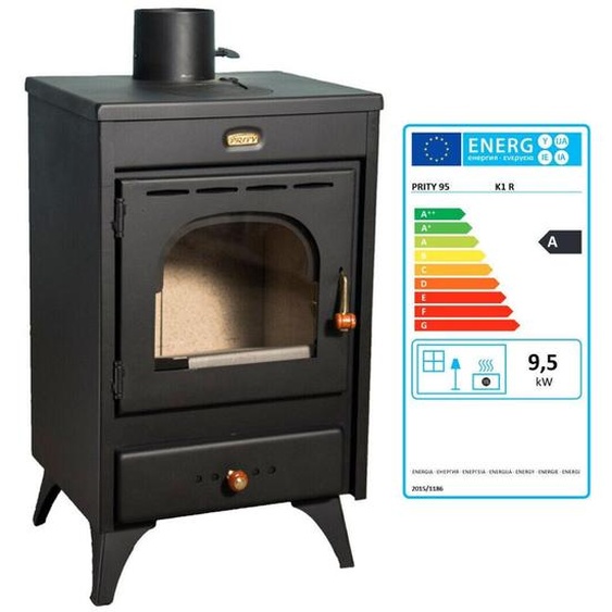 Poêle à bois Prity K1 R - 9,5 kW, compact, noir graphite, classe énergétique A