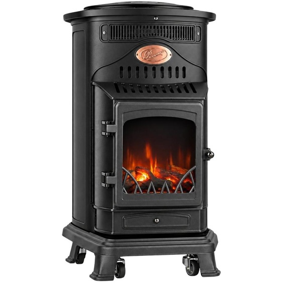 Poêle à Gaz Provence Hybride 6kW Chauffage Electrique & Gaz Butane Fonte Noir Mat Effet feu de bois Sahara