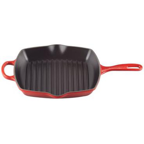 Poêle à griller carrée en fonte émaillée cerise 26 cm
