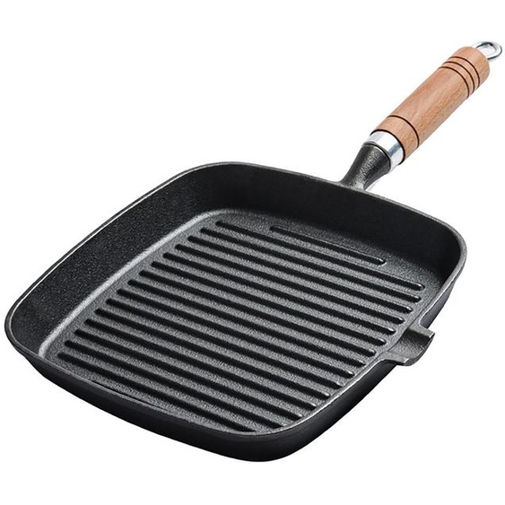 Poêle à griller pour steaks avec poignée en bois, 22 cm, fond épais, cuisson uniforme, revêtement antiadhésif et bec verseur, pour la cuisine à lintérieur