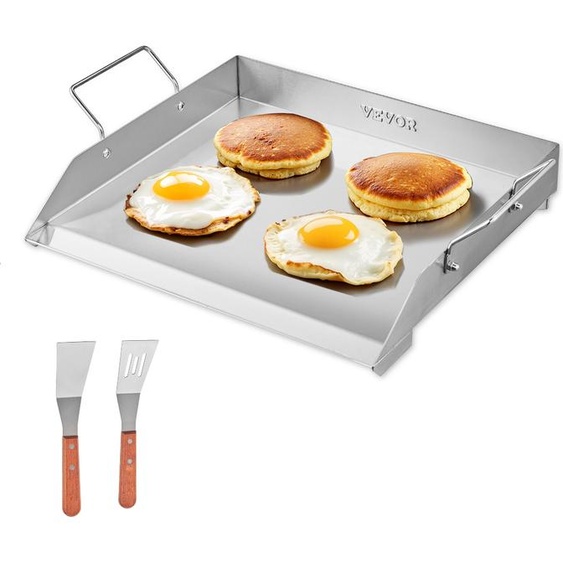 Poêle à griller VEVOR Poêle à griller en acier inoxydable, poêle rectangulaire universelle (448 x 370 mm) pour griller le teppanyaki, ustensiles de cuisine ménagers avec poignées