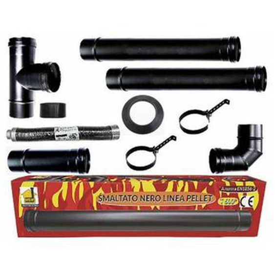 MBM - poêle à pellets tubes Kit 80 mm. en tube dacier laqué noir résistant ce 600 ° Fait dans la cheminée en porcelaine Italie.