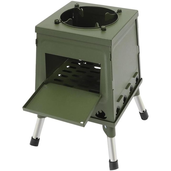 Poêle de camping à bois - Poêle de tente pliable - Résistant au vent - Portable - Acier au carbone et acier inoxydable - 16 ouvertures daération - Pour bois, charbon et paille - Bleu