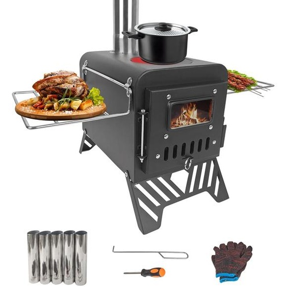 Poêle de camping multifonctionnel - Portable - Acier inoxydable - 54 x 28 x 35 cm