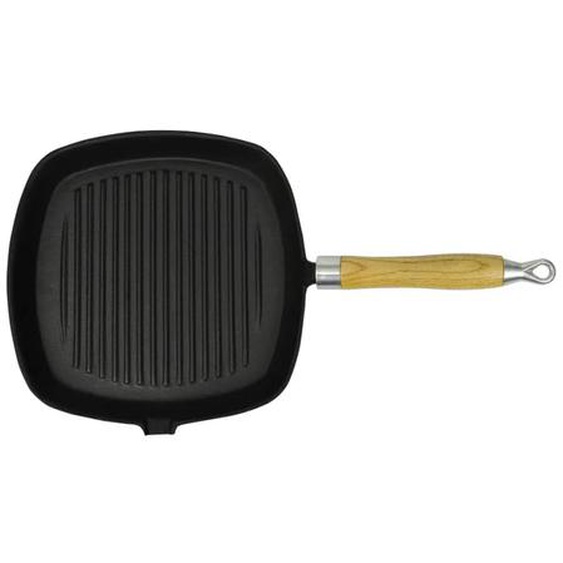 Poêle de grill Fonte avec poignée en bois 20 x 20 cm