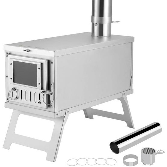 Poêle de jardin en acier inoxydable 304, idéale pour les tentes - Poêle à bois pour camping - Poids : 3 kg - Argenté