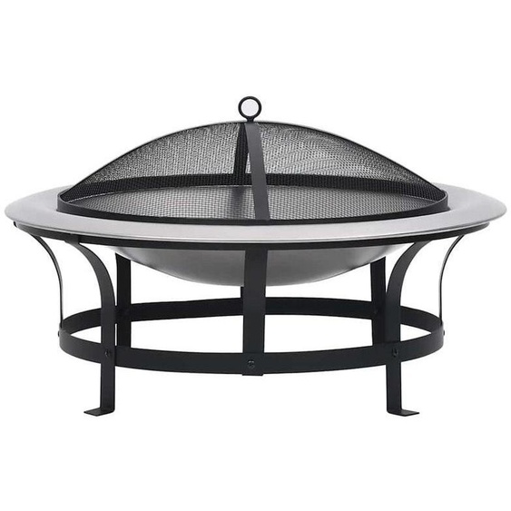 Poêle de jardin – Foyer extérieur – Poêle de terrasse avec grille de barbecue – Acier inoxydable – 76 cm – Noir