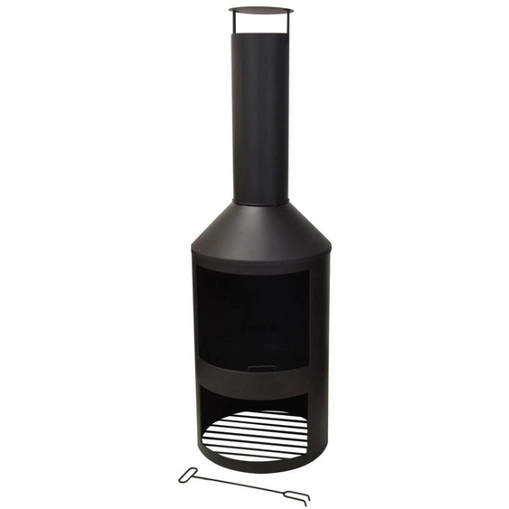 Poêle de jardin rond - 134 cm de hauteur - Métal - Noir - Fonctionnement au bois