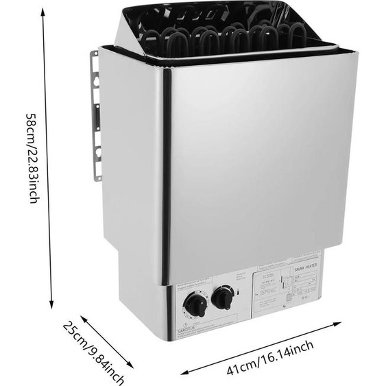 Poêle de sauna électrique - Montage mural - 9 kW - Acier inoxydable 304 - Minuterie 0–180 min - Température 0–110 °C - Pour un sauna de 9 m³ - Chauffage rapide