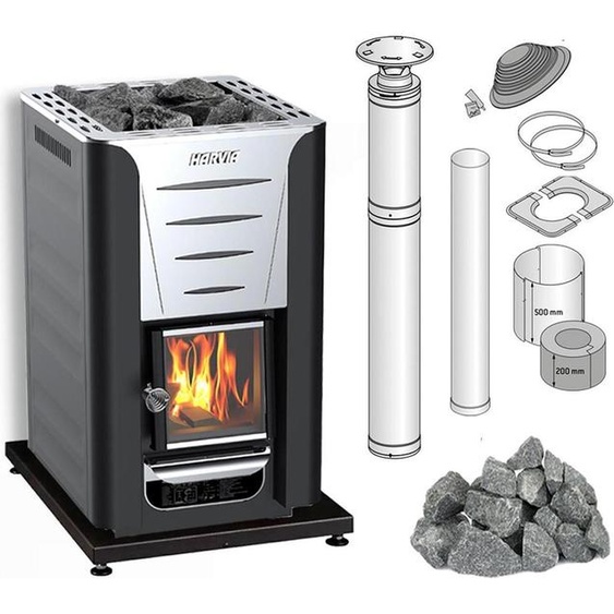 Poêle de sauna Harvia 20 Pro Deutschland Set Incl. protection WL100, pierres et système de cheminée