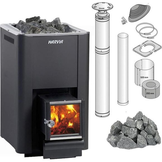 Ensemble poêle de sauna Harvia 20 Pro SL, conduit de fumée pour poêles avec pierres