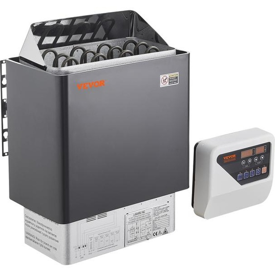 Poêle de sauna VEVOR, 6 kW, 400 V, 3N Poêle de sauna portable pour lintérieur & lextérieur avec minuterie de 3 heures, régulateur numérique pour une maison de 5-9 m³, utilisation commerciale dans les douches de spa dhôtel, 110 °C max