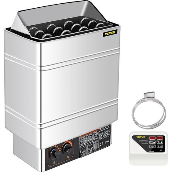 Poêle de sauna VEVOR 9 KW, cuisinière électrique pour sauna 380 V - 415 V, poêle de sauna en acier inoxydable 20 kg de pierres de sauna, poêle de sauna électrique 2 modes (température, durée), avec boîtier deexterne et capteur de température 3M