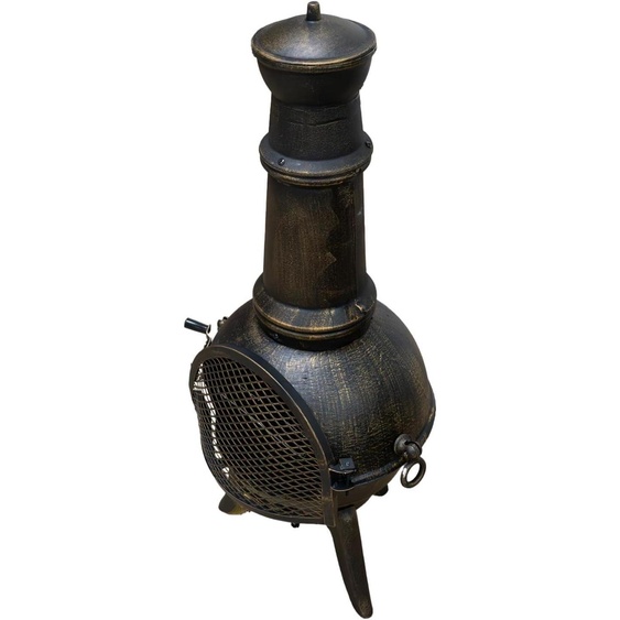 Poêle de terrasse en fonte | Cheminée de jardin, poêle aztèque, foyer | Effet bronze haut de gamme | Avec pare-étincelles | Grande capacité | Jardin, extérieur, terrasse [Avec tisonnier, housse de protection et grille de barbecue]