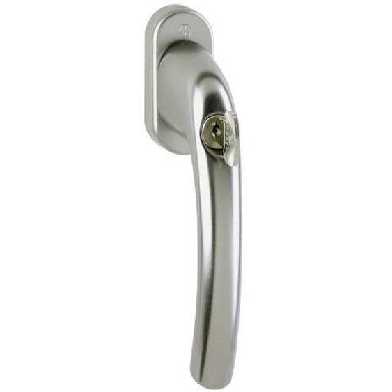 Poignée de fenêtre en aluminium, verrouillable, de couleur gris acier (F9), avec une tige de 7 mm