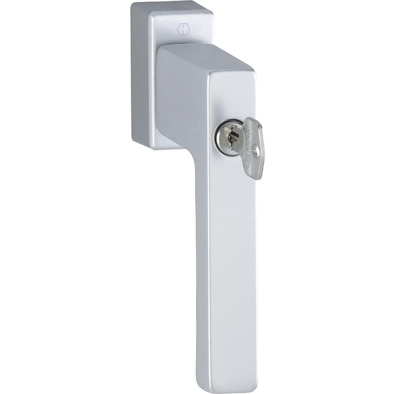 Poignée de fenêtre TOULON avec cylindre de sécurité, entraxe 7 x 32-42 mm, aluminium argenté
