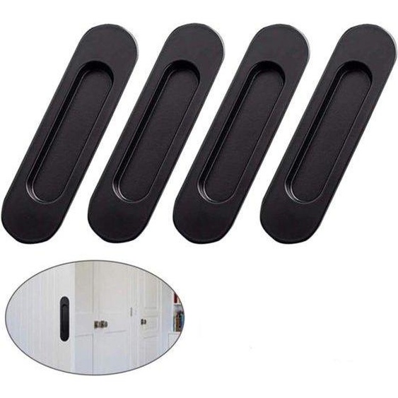 Poignée pour porte coulissante, noire - 15 cm - Lot de 4 - Poignée en forme de tasse pour porte coulissante - Adhésive - Métal - Poignée de meuble - Poignée de meuble - Poignée de placard - Poignée de porte