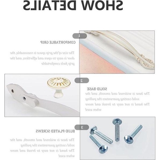 Poignées vintage en aluminium pour cuisine, chambre à coucher et bar - Lot de 12 pièces avec vis et tournevis (blanc, 2 modèles)