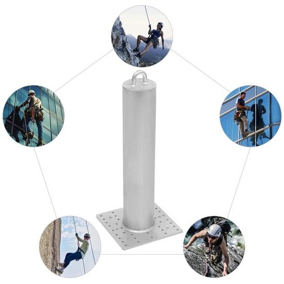 Point dancrage de sécurité pour toiture en béton - Poteau vertical (en forme de colonne) - Fer - 30,5 cm - Charge de rupture 2 268 kg - Capacité de charge 59–190 kg - Sans vis - Argent