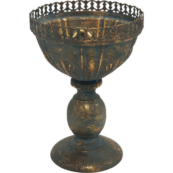 Pokalvase Metall Deko Antik Gold Grau Ø15,5cm H22cm Vase Vintage