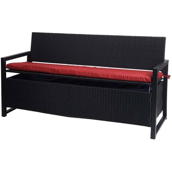 Poly-Rattan Banc 3 places HWC-F39, Banc de jardin coffre, rangement Coussin dassise ~ anthracite, coussin bordeaux