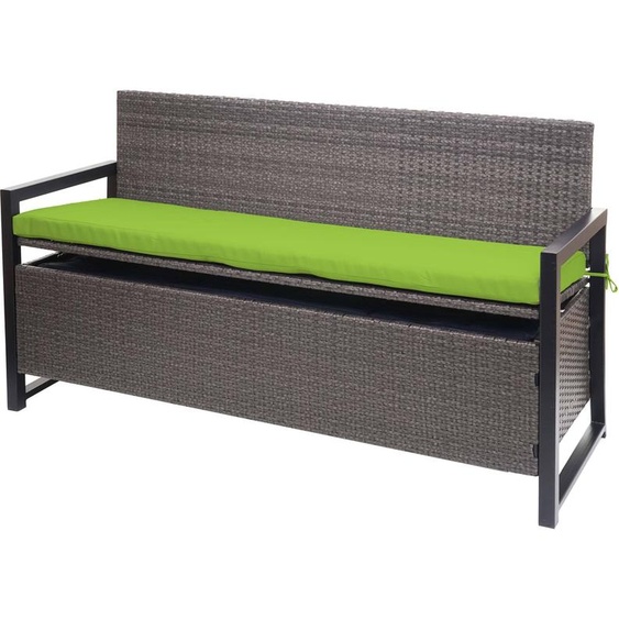 Poly-Rattan Banc 3 places HWC-F39, Banc de jardin coffre, rangement Coussin dassise ~ gris chiné, coussin vert