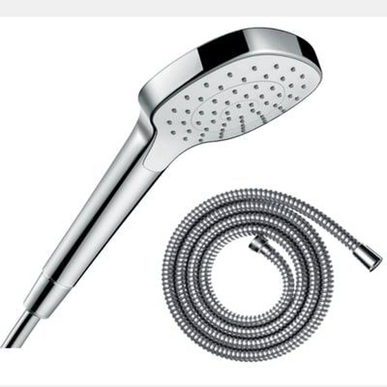 Pommeau de douche Croma Select E EcoSmart blanc/chromé + flexible de douche 1,25 m Metaflex chromé