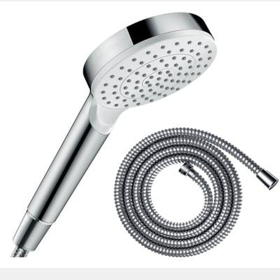 Pommeau de douche Crometta EcoSmart blanc/chromé + flexible de douche 2 m Metaflex chromé