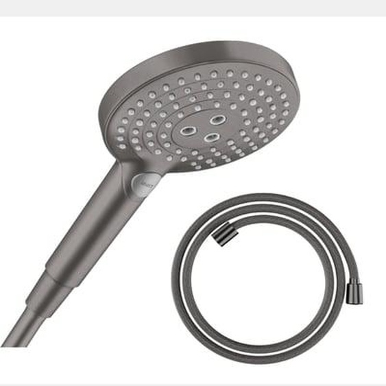 Pommeau de douche Raindance Select S EcoSmart 120 3 jets noir chromé brossé + flexible de douche Designflex 125 cm noir chromé brossé