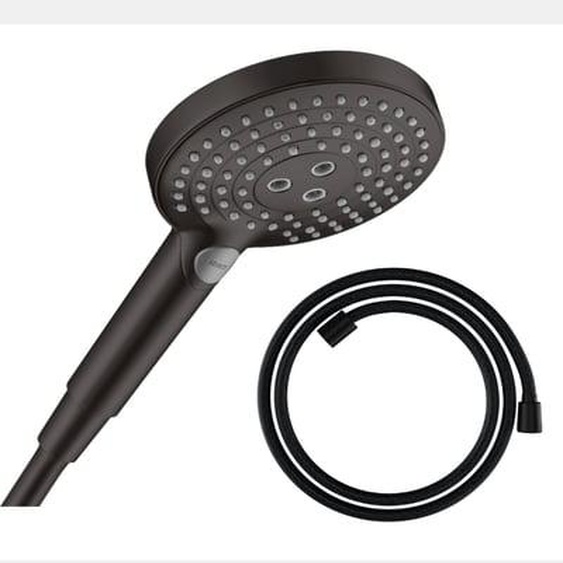 Pommeau de douche Raindance Select S EcoSmart 120 3 jets noir mat + flexible de douche Designflex 160 cm noir mat