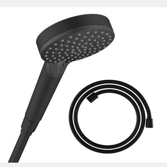 Pommeau de douche Vernis Blend 100 EcoSmart Vario noir mat + flexible de douche Designflex 125 cm noir mat
