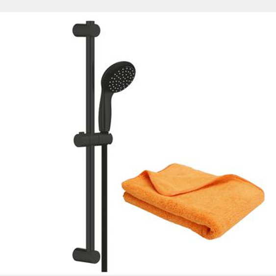 Pommeau de douche Vitalio Start 2 jets avec barre noir mat + microfibre