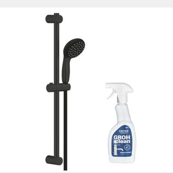Pommeau de douche Vitalio Start 2 jets avec barre noir mat + nettoyant GrohClean